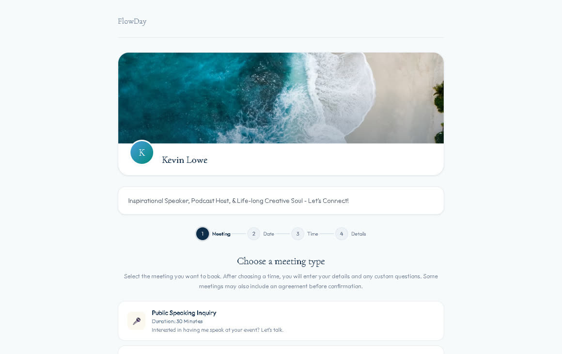 Screenshot of the FlowDay online booking experience.