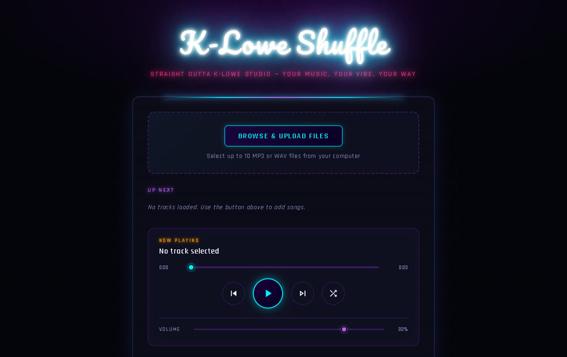 Screenshot of the K-Lowe Shuffle music app.